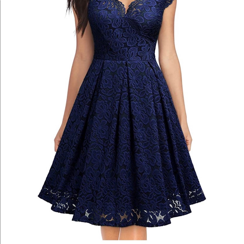 Navy Blue Lace Dress - Picture 3 of 5